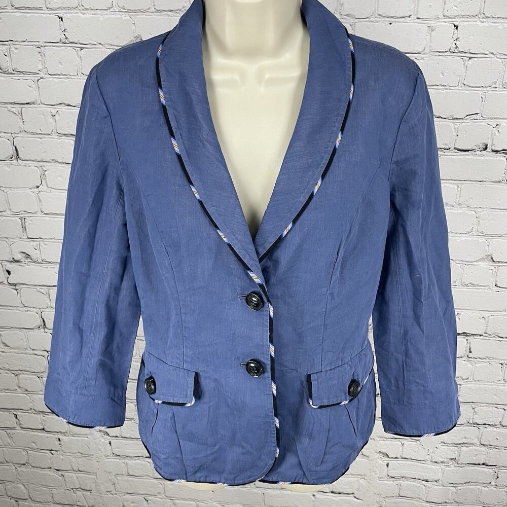 Diane Von Furstenberg Blue Cotton Blend Collared Lightweight Unlined Jacket 8